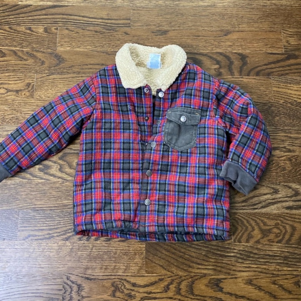 2T Boys Fleece Neck Plaid CheckerJacket